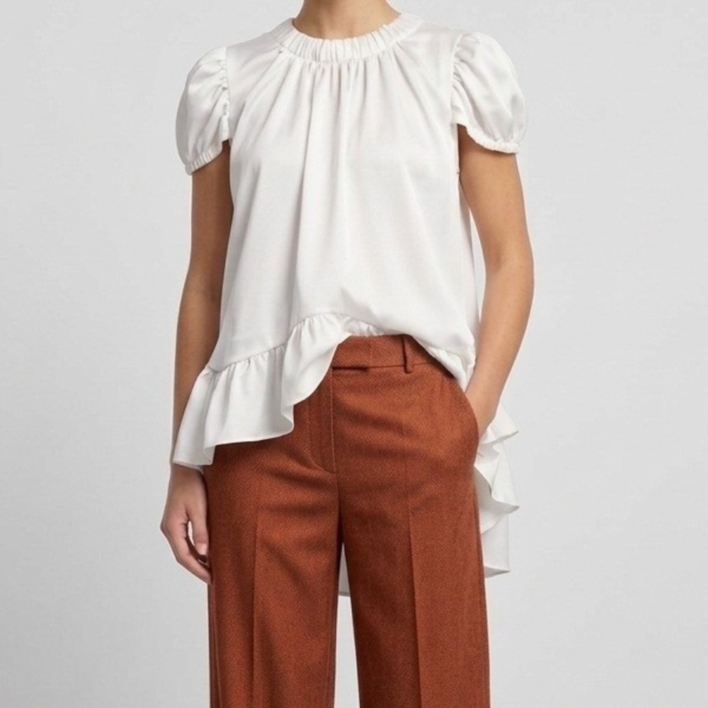 Unbranded Women's White Peasant Blouse L Ruffle Hem Cottagecore Romantic